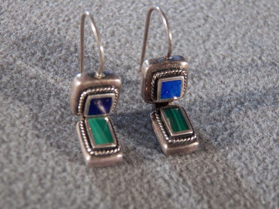 Vintage Sterling Silver Genuine Lapis & Malachite… - image 2