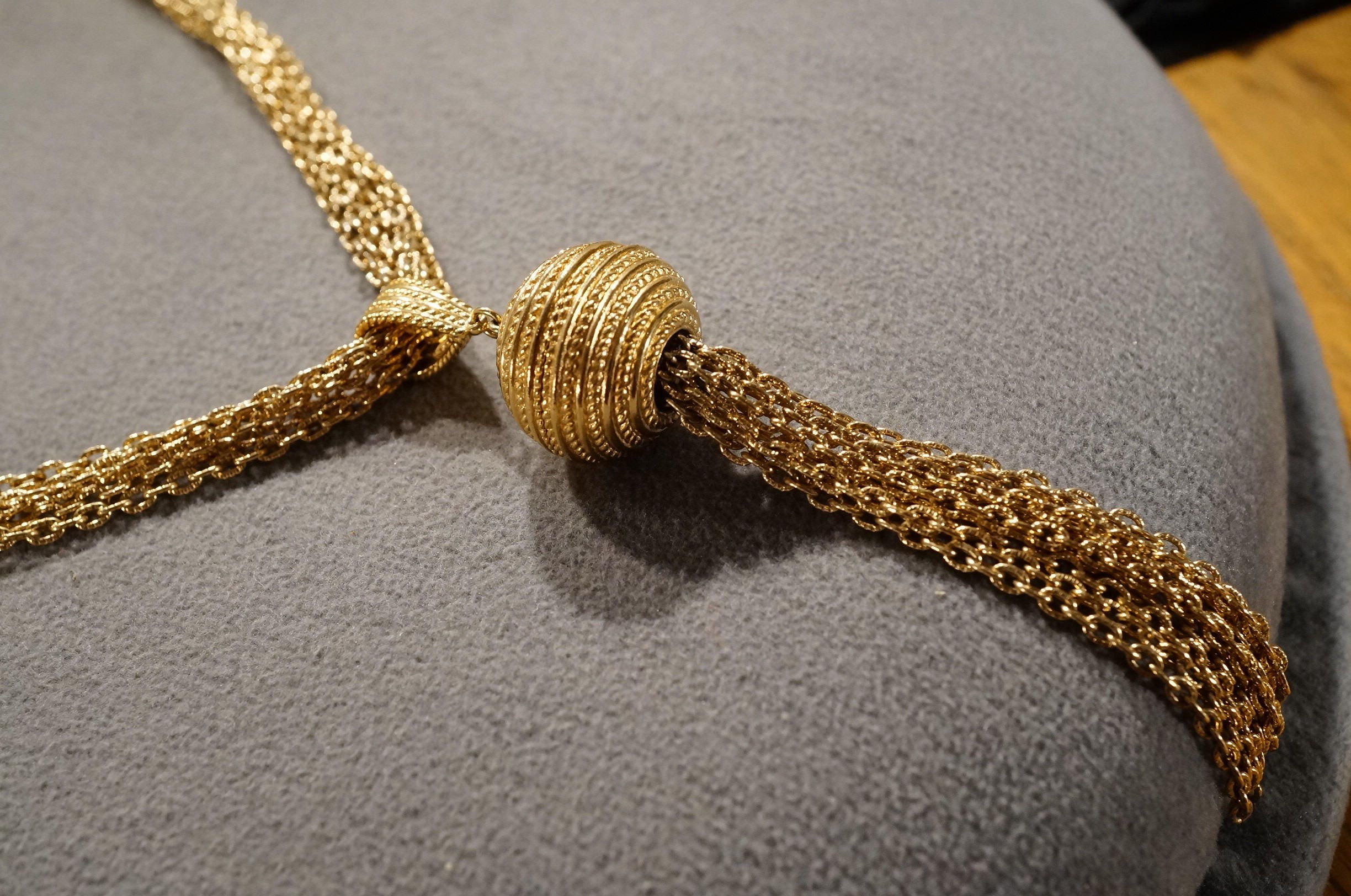Vintage Retro Style Yellow Gold Tone Multi Strand Pendant