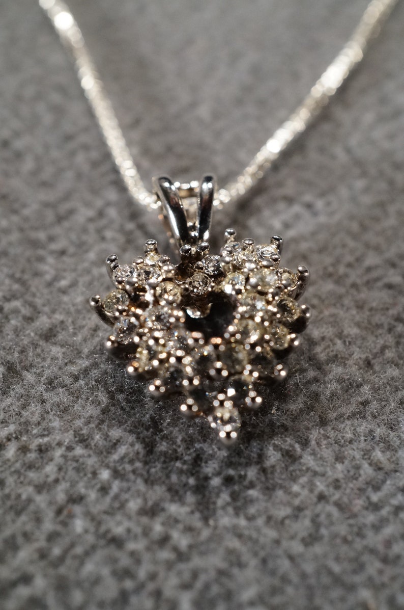 Vintage Art Deco Style Sterling Silver Genuine Cubic Zirconia Heart Design Line Link Necklace Jewelry K#53