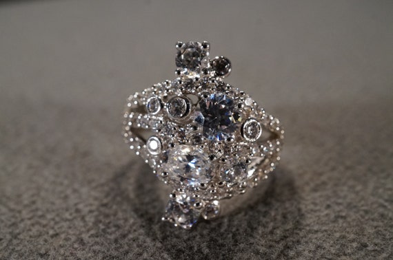 アクセサリー Vintage Silver Beaded Multi-Band Ring Vintage Sterling Silver Band Ring Multi Round Oval Prong Set Cubic