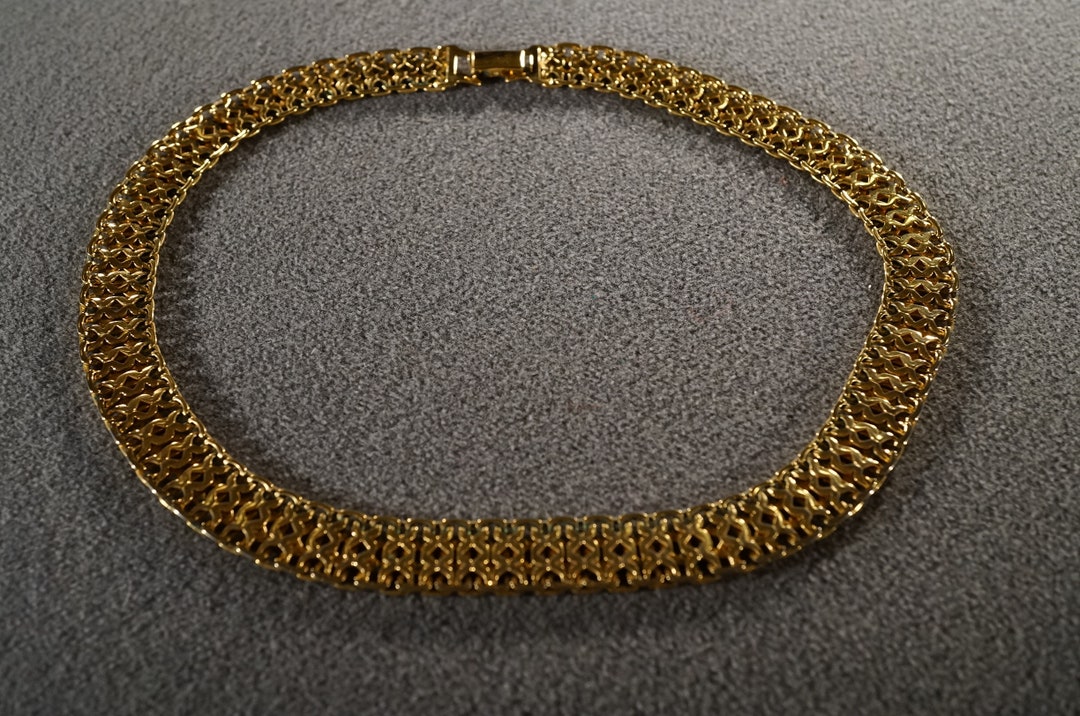 Vintage Art Deco Style Yellow Gold Tone Chain Design Choker