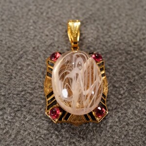 Vintage Art Deco Style Yellow Gold Tone Glass Stone Rhinestone Pendant Dangle Jewelry   K#77