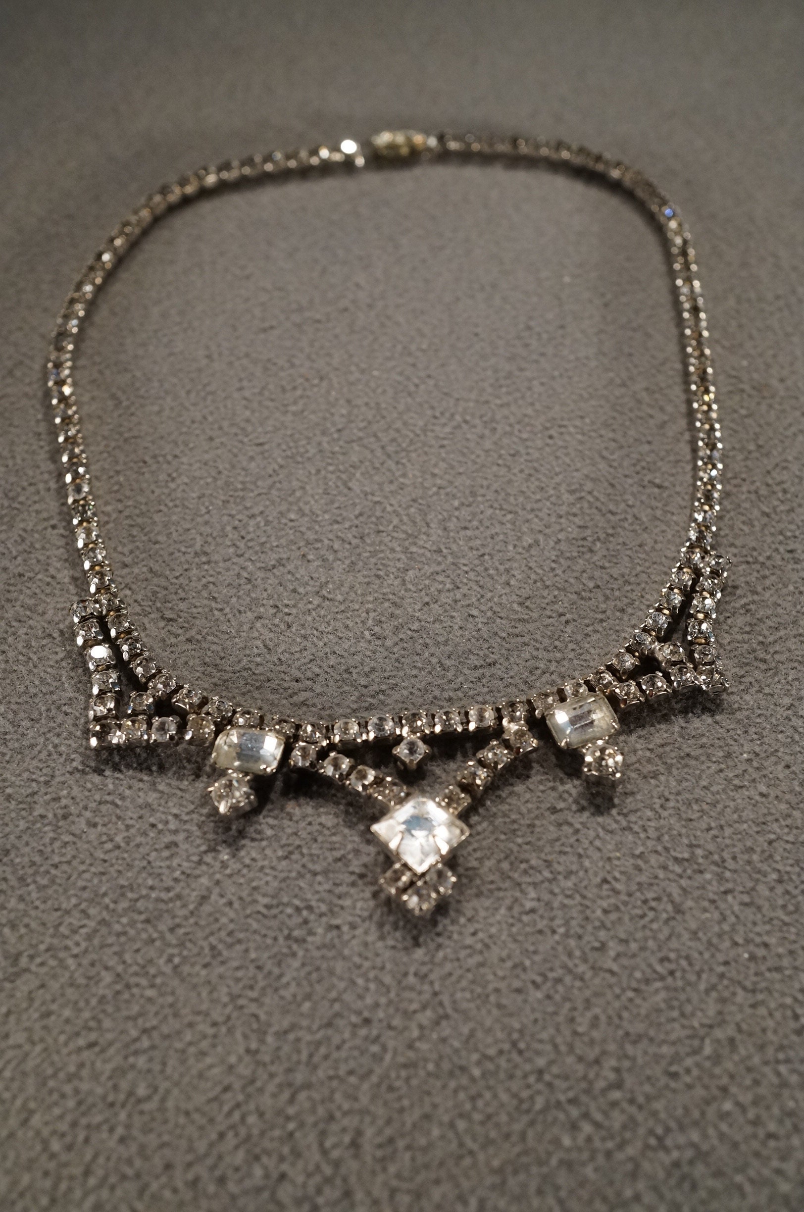 Vintage Art Deco Style Silver Tone Bib Style Multi Strand Glass Stone Rhinestone Bracelet Jewelry    K#44