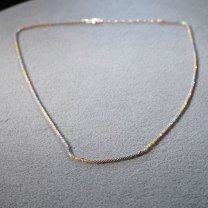 Vintage Sterling Silver Rose Yellow Gold Overlay Italian Woven Etched Tubular Design Necklace Chain Adjustable    **RL