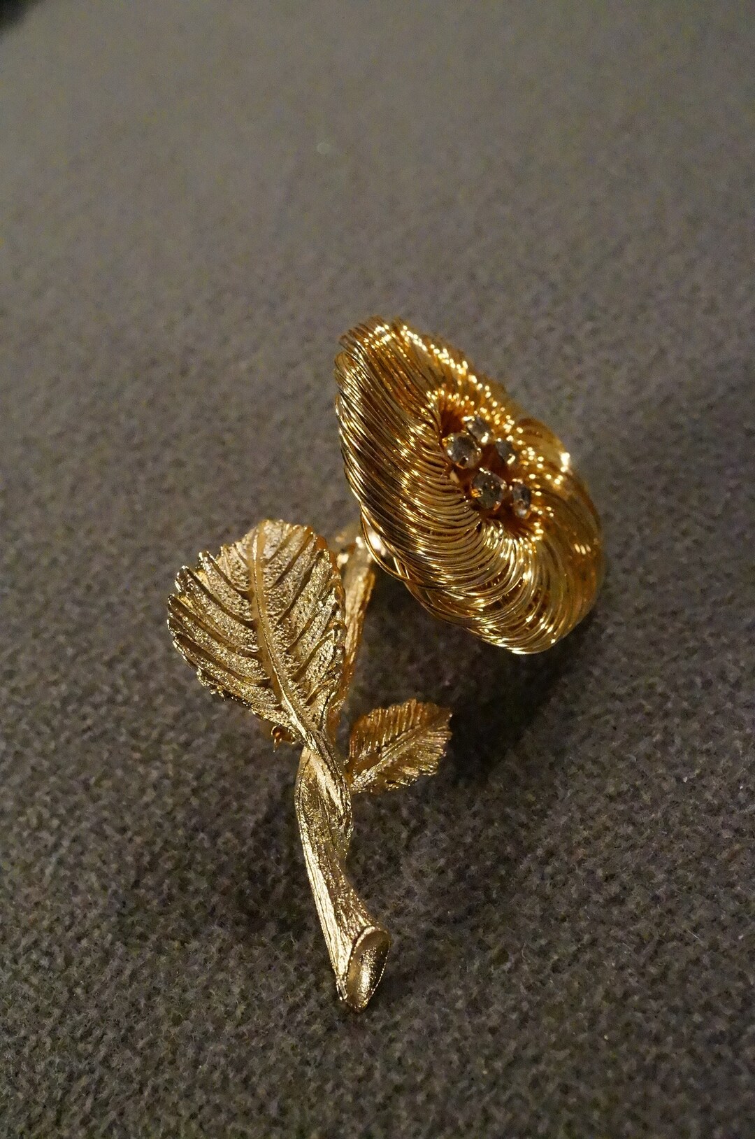 Vintage Art Deco Style Yellow Gold Tone Rhinestone Glass