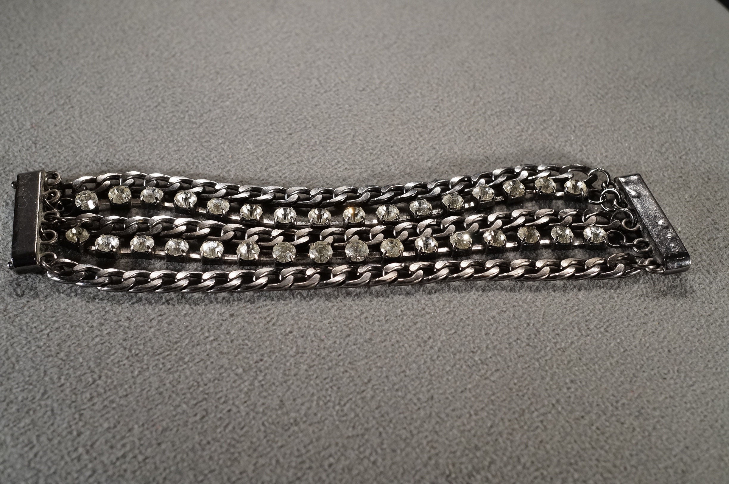 Vintage Art Deco Style Silver Tone Rhinestone Magnetic Multi
