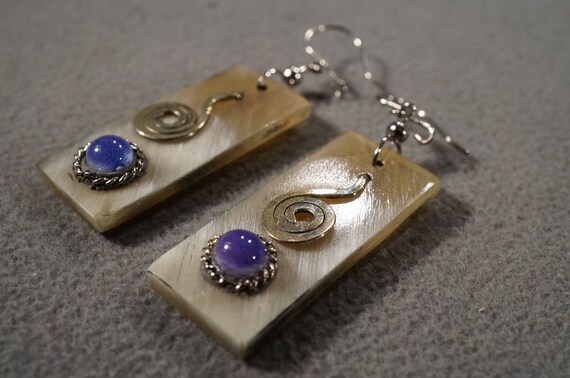 vintage dangle drop earrings in rectangular bone … - image 2