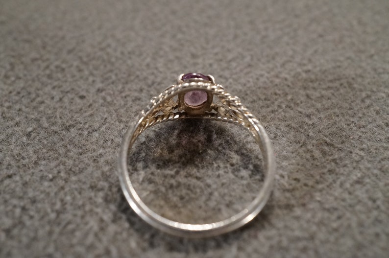 size 8 **M12 vintage sterling silver statement ring with oval faceted purple amethyst in a scrollwork and rope design setting