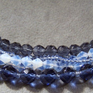 Vintage rare shades blue opalescent 6 Glass Multi shaped 6 strand necklace W image 2