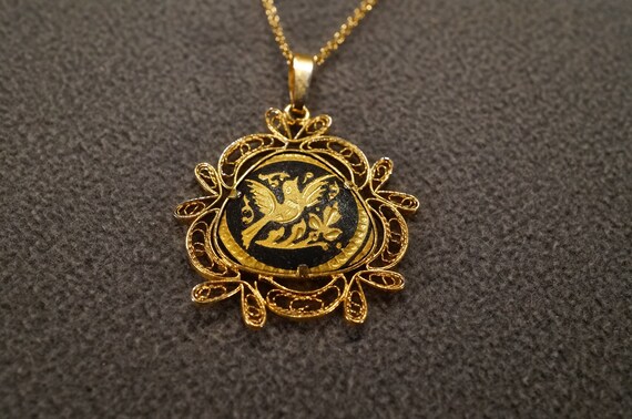 Antique 14K Gold Eyed Fox Pendant Necklace, Solid Gold