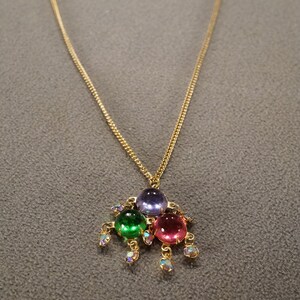 Vintage Art Deco Style Yellow Gold Tone Round Glass Stone Pendant Dangle Necklace Jewelry    K#13