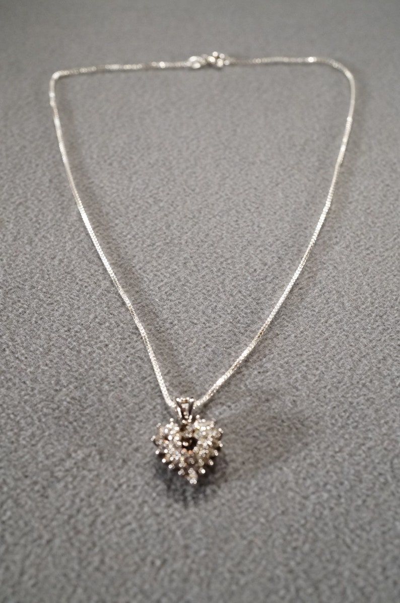 Vintage Art Deco Style Sterling Silver Genuine Cubic Zirconia Heart Design Line Link Necklace Jewelry K#53
