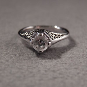 Vintage Sterling Silver Round White Topaz Bold Fancy Filigree Ring 5 Jewelry **RL