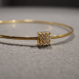 Vintage Art Deco estilo amarillo oro tono redondo Rhinestone cuadrado apilable brazalete pulsera joyería -K-2