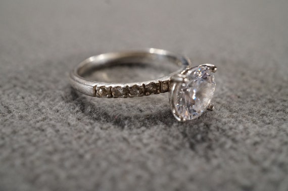 vintage sterling silver solitaire ring with large… - image 2