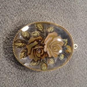 Vintage Art Deco Style Yellow Gold Tone Glass Stone Floral Design Pendant Dangle Necklace Jewelry    K#76