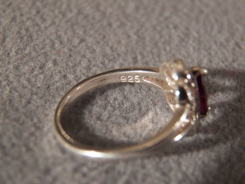 Bague Argent Massif Grenats Et Marcassites - Taille 56 - Marquise Pavée - Occasion