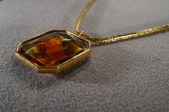 Vintage Art Deco Style Yellow Gold Tone Glass Sto… - image 4