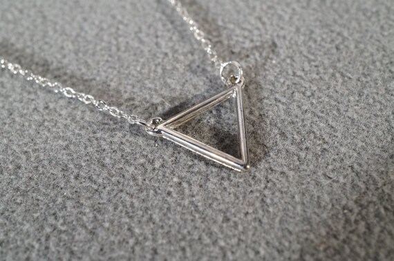 Vintage Art Deco Style Silver Tone Triangle Desig… - image 2