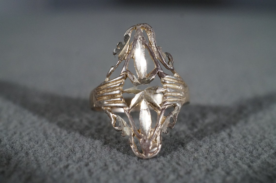 Vintage Sterling Silver Fashion Ring With Diamondcut Star Etsy UK