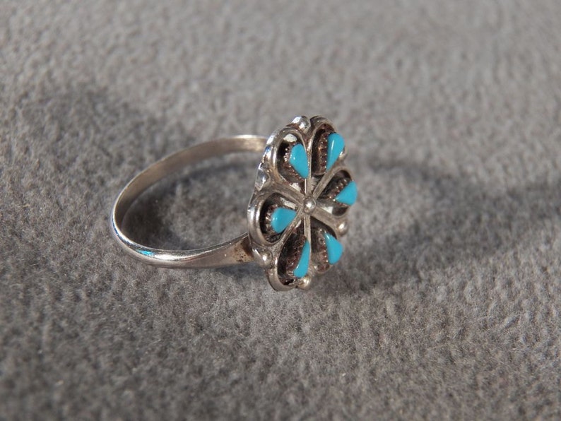 Vintage Sterling Silver 6 Pear Turquoise Fancy Southwestern Style Band Ring Size 7 **RL