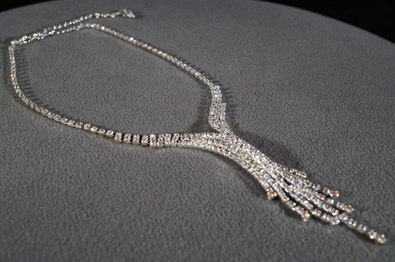 Vintage Art Deco Silver Tone Rhinestone Bib Style Multi Strand Gathered Domed Sparkle  Essential Addition to your Jewelry Collection   KW View 2