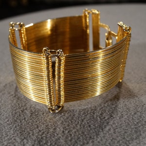 Vintage Art Deco Style Yellow Gold Tone Wide Width Bracelet Jewelry K63 image 3