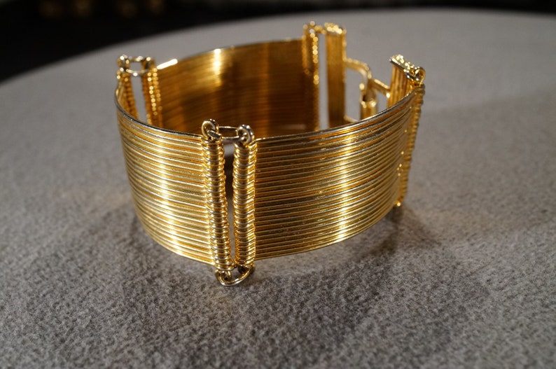 Vintage Art Deco Style Yellow Gold Tone Wide Width Bracelet Jewelry K63 image 3