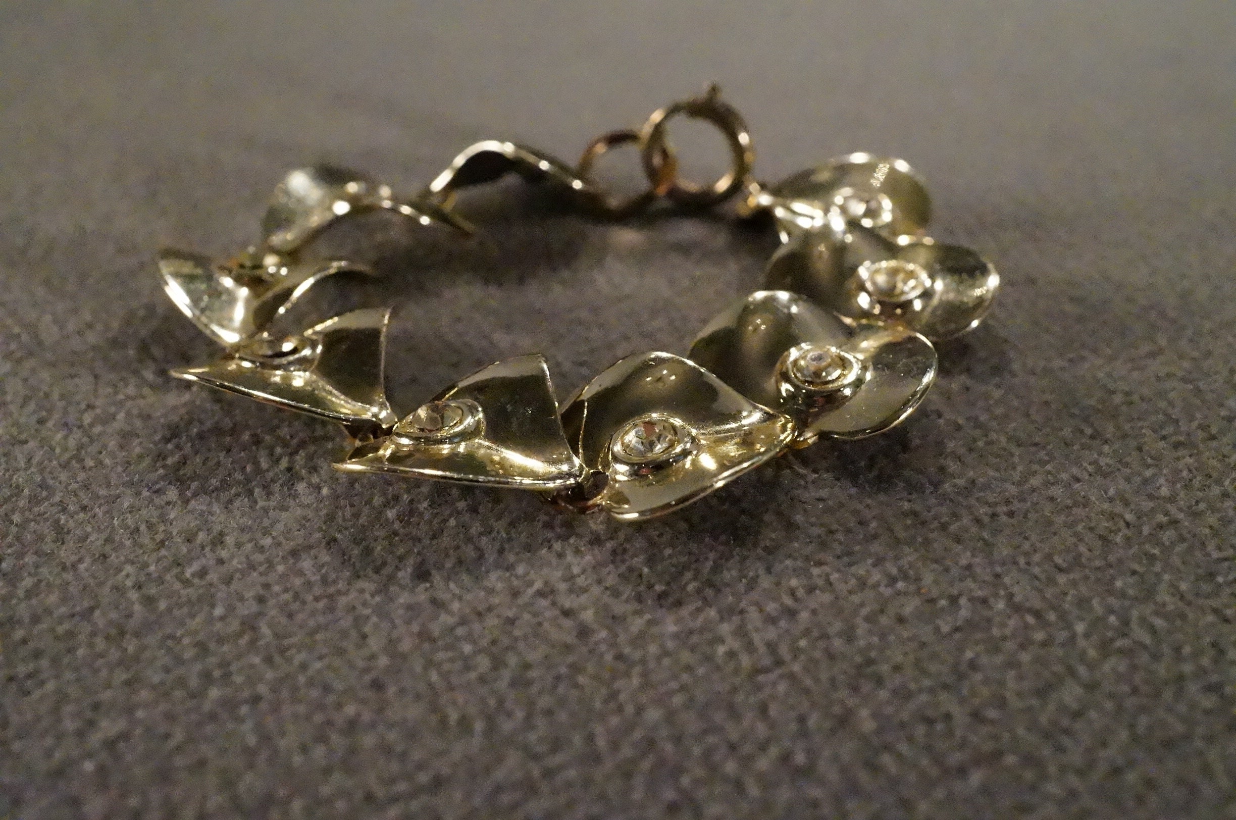 Vintage Art Deco Style Yellow Gold Tone Rhinestone Beveled