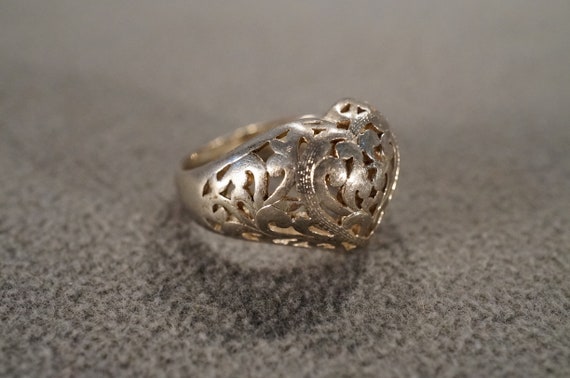 Vintage Sterling Silver Domed Etched Heart Design Wedding