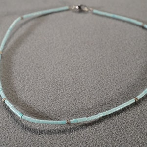 Vintage Art Deco Style Silver Tone Glass Beads Blue Green Necklace Jewelry   K#46