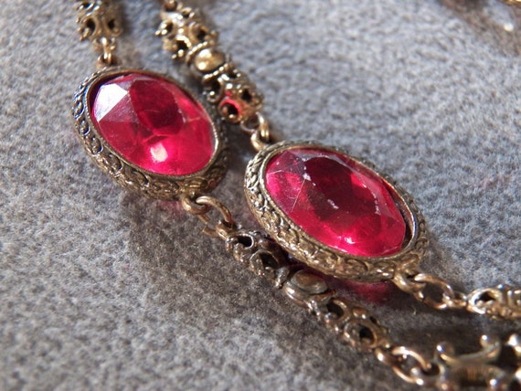 Vintage Gold Tone Extra Long Sophisticated Red Gl… - image 3