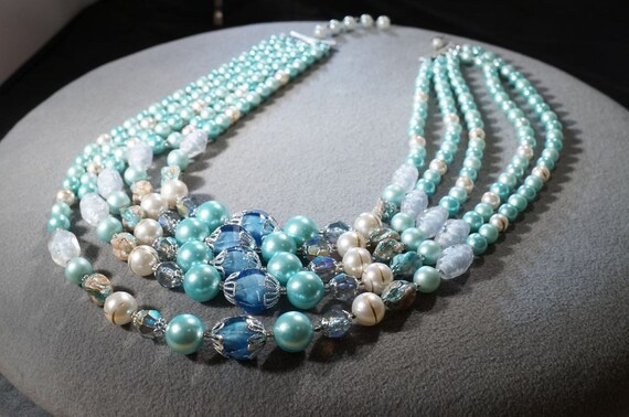 Shades of Blue 5 strand Pearl Necklace