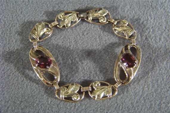 Vintage Sterling Silver Gold Overlay Big Amethyst Link Line Tennis