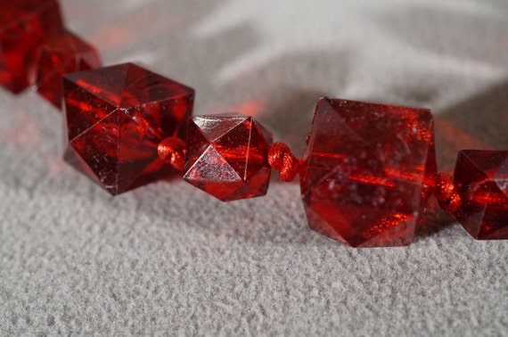 Vintage Unique Fancy Multi Round Ruby Red Lucite … - image 3