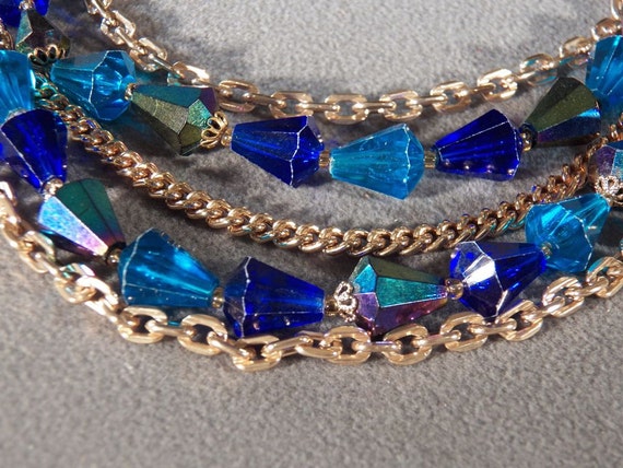 1940s 5 strand necklace gold tone beads