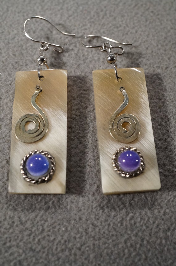 vintage dangle drop earrings in rectangular bone … - image 1