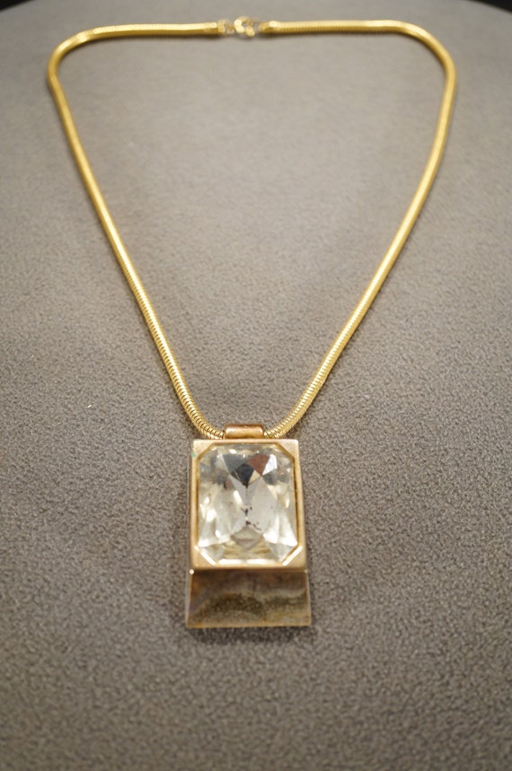 Antique Vintage Yellow Gold Tone Rectangle Clear G