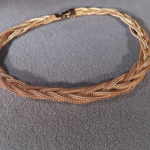 Vintage Yellow Gold Tone Bold Woven Mesh Braided Necklace Chain    **RL
