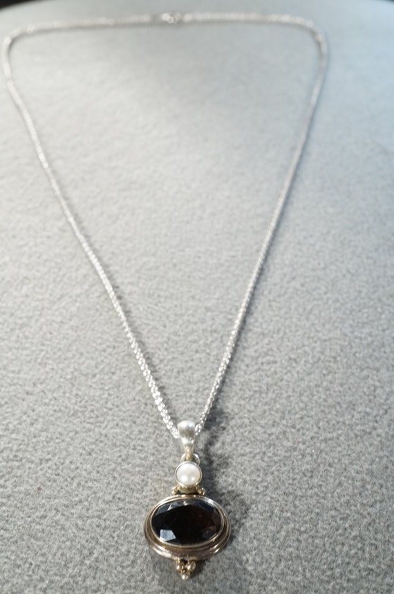 Vintage Sterling Silver Pendant With Large Side Set Faceted Vintage Sterling Silver Pendant With Large Side Set Faceted