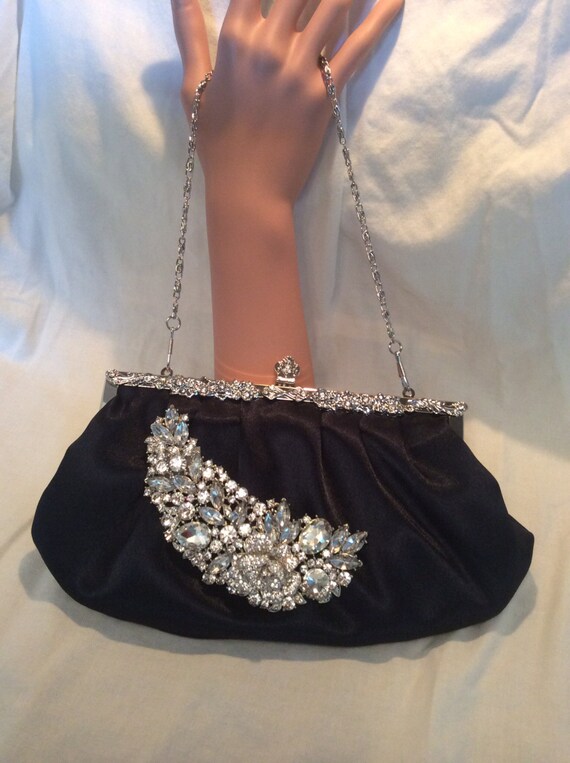 navy satin clutch bag