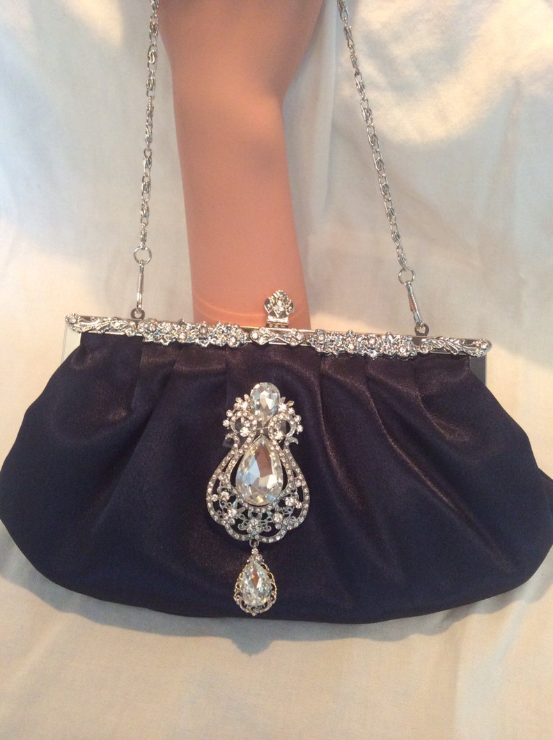 navy satin handbag