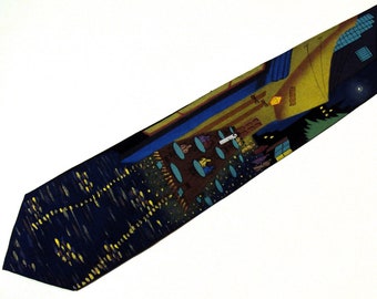 Sidewalk Cafe Vincent Van Gogh Hand Painted Men Silk Neckties Novelty Impressionist Art Tie