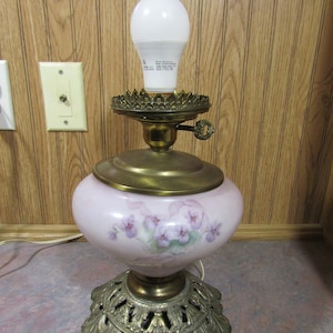 Hand-painted kerosene Oil Lamp Converted to Electric Antique Vintage