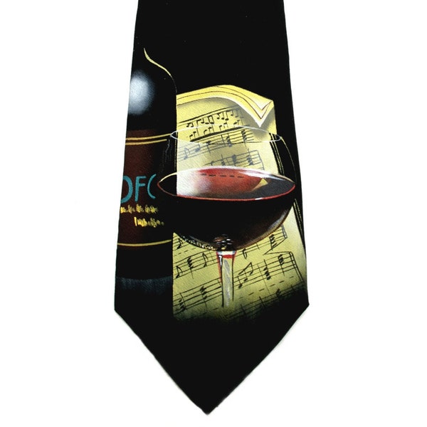 Handgemalte Männer Seidenkrawatte Kunst Neuheit Krawatte Für Wein-Liebhaber Wein und Musik TIE ONE ON # 4
