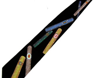 Two 100/% Silk Men Necktie Wine and Cigar Tobacco #6 Hand Painted Art Tie Novelty