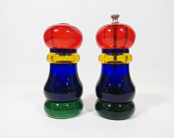 Olde Thompson Acrylic Pepper Mill & Salt Shaker Sunset Fiesta Red Blue Yellow Green Multicolor