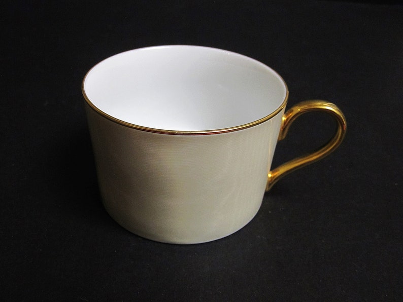 4X Swid Powell Coffee Tea Cup Taffeta Pattern Beige Gold by Freddie Leiba