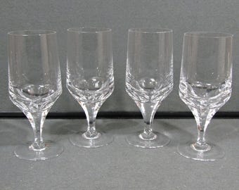 Vintage Josair Napoleon Crystal Water Goblets Set of 4, 6 3/4 Inch Cut Crystal Wine Glasses, Mid Century Stemware, 8 Oz