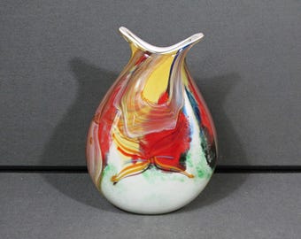 Murano Style Art Glass Vase, Large Multicolor Hand Blown Freeform Vase, Colorful Abstract Studio Glass, 12 Inch